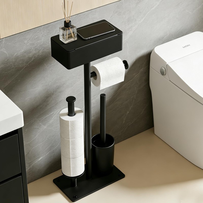 Freestanding Toilet Paper Holder Stand with Shelf for 7 Rolls,