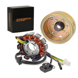 HANQIMOTO GY6 Stator,11 Pole Stator Flywheel Rotor Kit,5 Wire Copper Powersports Stators for GY6 125cc 150cc 4 Stroke Moped Scooter ATV Quad Go Kart Scooter (GY6 11 Coils Stator Flywheel Rotor Kit)