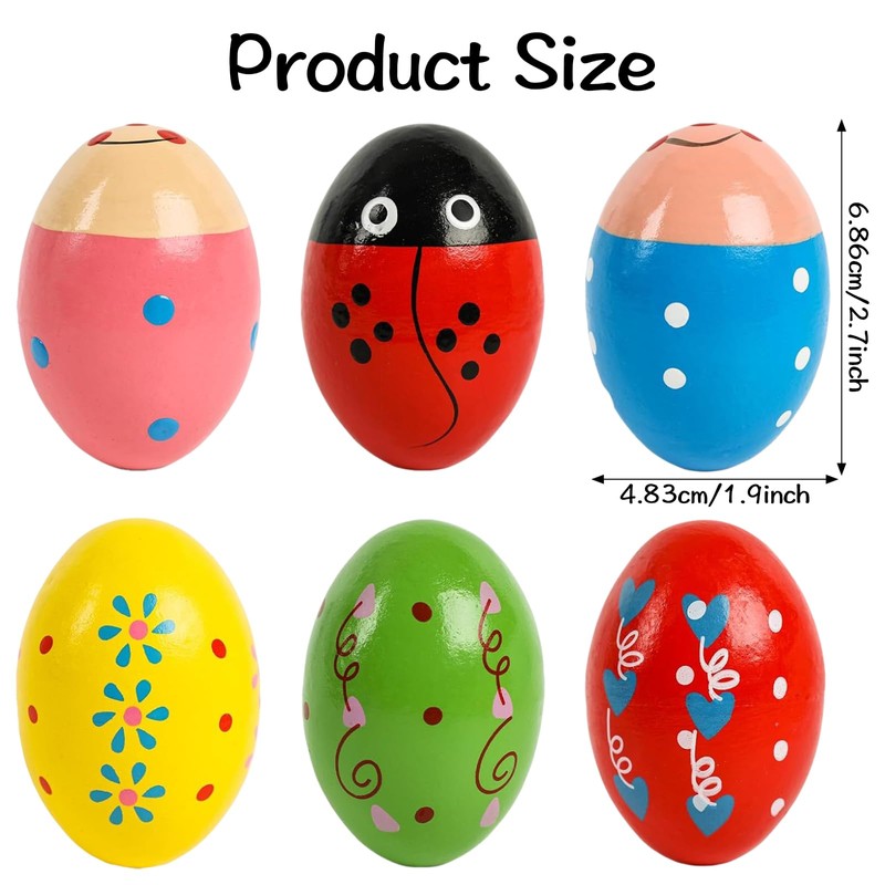 Pack of 6 Egg Maracas, Musical Egg Shaker, Wooden Percussion
