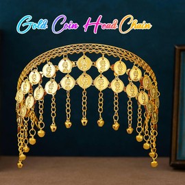 Aukmla Gold Coin Headband Belly Dance Head Chain Sequin Costume Headpiece Hair Accessories for Women