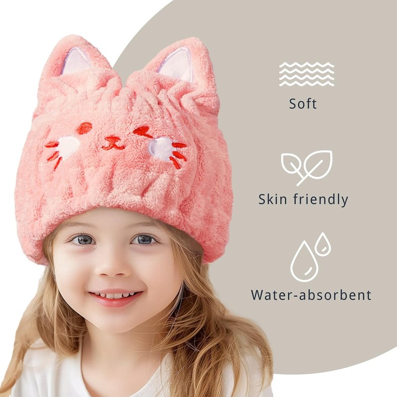 Toalla de microfibra para el cabello para niños, gorro de