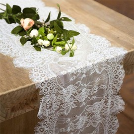 White Lace Table Runners for Wedding Bridal Shower Baby Shower Party Table Decoration, Rustic Rose Embroidered Boho Table Runner,14 x 120 Inch (White)