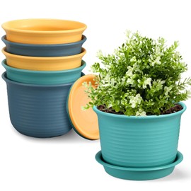 Etvski 7 inch Large Plant Pots, 6 Pack Flower Pots,Planters for Indoor Plants, Planters with Drainage Hole and Tray Saucer