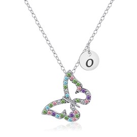 Kiokioa Butterfly Necklace Multi-color Crystal for Girls Women Letter Initial Butterfly Pendant Necklace 26 Initial Necklace Jewelry Birthday Gift Butterfly Gifts for Girls, Zinc, Cubic Zirconia