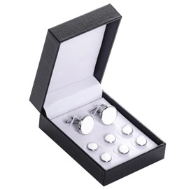 White Silver Tuxedo Studs and Cufflinks Set, Mens Cufflinks and Cuff Studs Set Cuff Links Stainless Steel Tux Buttons with Box for Tuxedo Shirts Wedding Business Gift(White)