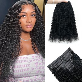 Pobokix Curly Clip in Hair Extensions Real Human Hair 2 Pack 240g Seamless Clip in Hair Extensions for Women Full Max with 16Pcs PU Skin Weft 16inch Natural Black