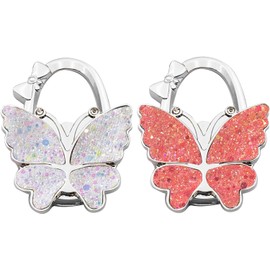 2 Paquetes de Ganchos de Bolsa Plegables, Colorful Flash Butterfly Ganchos de Bolsa Plegables, Ganchos de Bolsa Portátiles - Soporte de Bolsa Portátil Fácil de llevar (Blanco + Rojo)