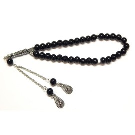 Tesbih Tasbih Tespih Misbaha Subha 33 Prayer Beads Muslim Islamic Rosary Prayer Worship Accessories Semi Precious Stone Polished Onyx Black Beads Round 8 mm, Stone, Onyx, pearls
