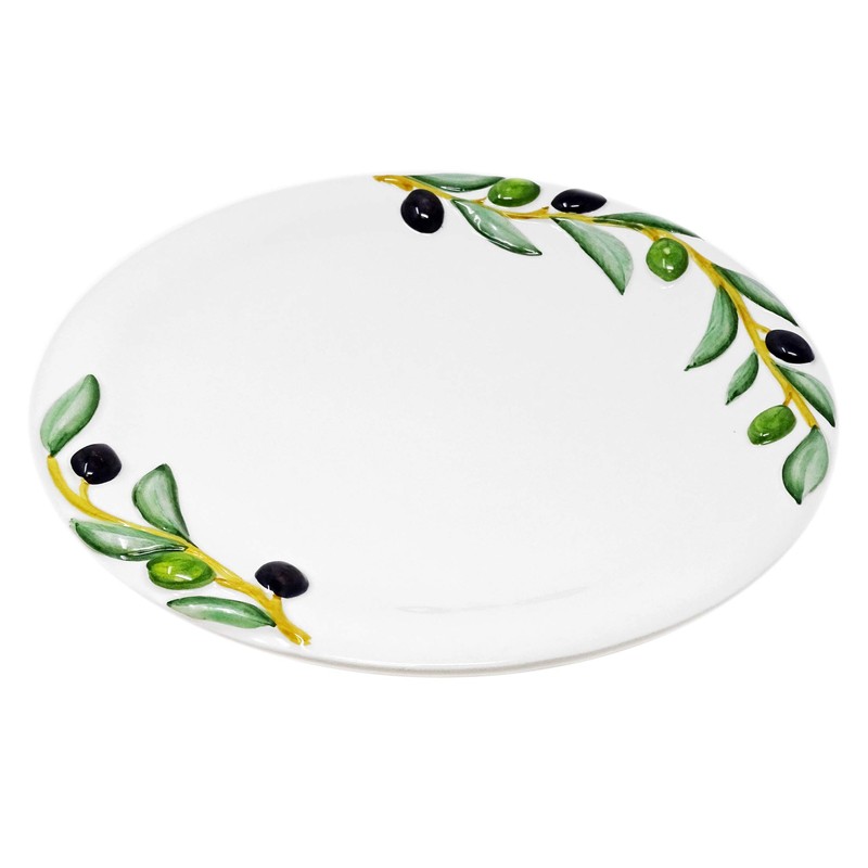 Lashuma Handmade Italian Ceramic Round Dinner Plate Large Olive Design