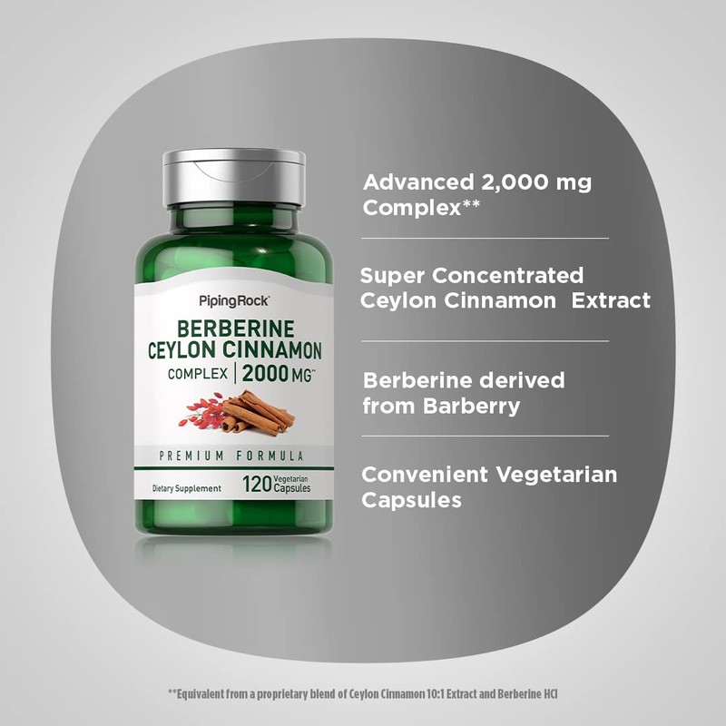 Piping Rock Berberine with Ceylon Cinnamon Supplement | 2000 mg