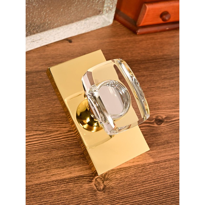 Dllween Glass Gold Dummy Door Knob, Polished Brass Crystal Dummy