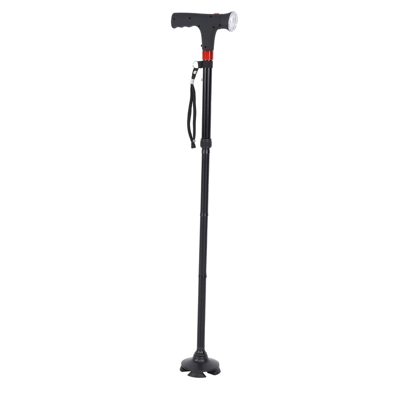 Aluminum Alloy Folding Light Cane Elderly Four‑legged with Lamp Non‑slip