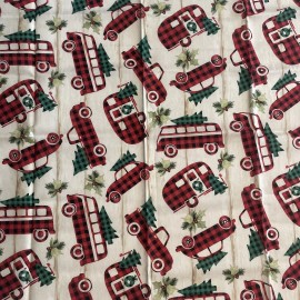 Unbranded Christmas Buffalo Plaid Vehicles Cotton Fat Quarter 18”x22” New