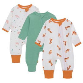 amo nenes Pack of 3 Baby Romper Newborn, Baby Boys Girls Jumpsuit, Baby Clothing Long Sleeve, 0-24 Months, giraffe