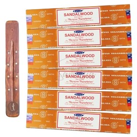 Satya Nag Champa Sandalwood Incense Sticks | x6 pack | with SAMASIA incense sticks holder | Used for Aromatherapy, Spa, Yoga, Weddings, Meditation, Healing, Positivity and Relaxation
