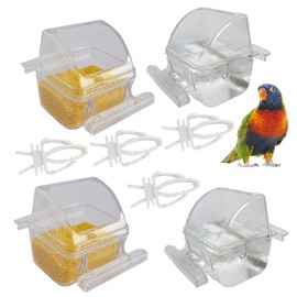 Paquete de 4 comederos para pájaros para jaula sin ensuciar, tazón para periquitos con cubierta, dispensador de agua de loro, taza de perca, platos para pájaros, tazas de jaula de semillas, tazones de repuesto para alimentador