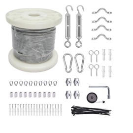 5/32" Wire Cable Rope Kit ，Vinyl Coated 304 Stainless Steel Wire – 100FT 7x7 Strand Cable with Turnbuckles，String Lights Hanging Kit for Outdoor, Garden,Patio, Crafts, Hanging Lights