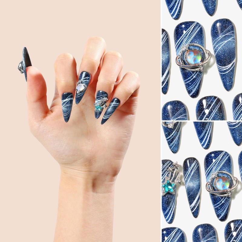 Sun&Beam Nails Handmade Nail Tip, Long Point Nail, Shiroiro, Aoi,