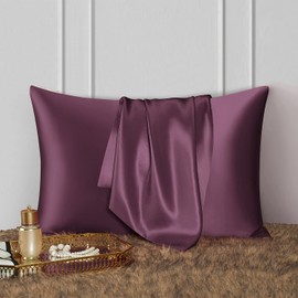 DISANGNI 100% Natural Mulberry Silk Pillow case for Hair and Skin with Hidden Zipper 22 Momme Both Sides Real Silk Pillow Case (1pc 50x75cm, Purple)