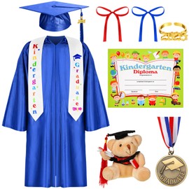 Capoda 9 Pcs 2025 Kids Kindergarten Graduation Cap Gown with Tassel Diploma Pre K Grad Dress Costume for Preschool Child(Medium,Blue)