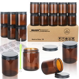 MILIVIXAY 20 Pack 8 OZ Thick Glass Dark Amber Candle Jars with All Black Metal Lids-Bulk Empty Candle Jars for Making Candles-Canning Jar for Spice, Liquid, Sample- Dishwasher Safe.