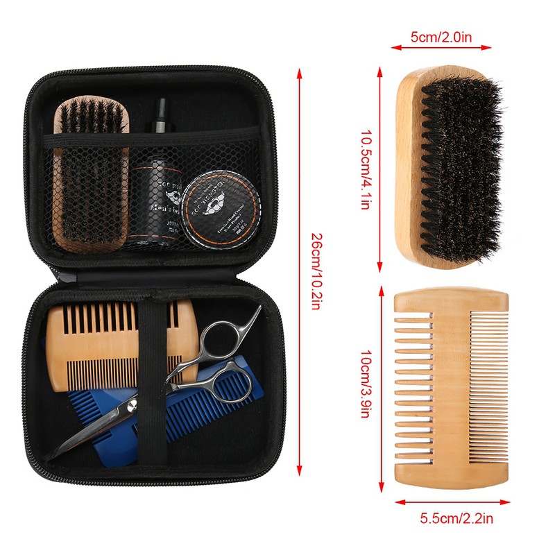 7PCS/Set Portable Men Beard Styling Shaping Cream Oil Brush Comb