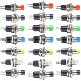 Lonely Binary 24-Pack PBS110 Momentary Push Buttons – Assorted Color Panel Mount SPST ON-Off Switches for Arduino, ESP32, Raspberry Pi Pico & DIY Electronics