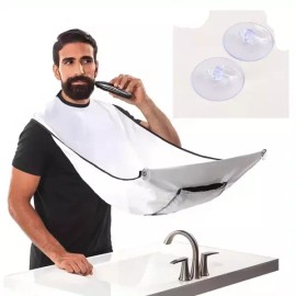 남성용 홈 면도 스카프 천 헤어 커팅 모자 앞치마 먼지 방지 깨끗하게 유지 Men's Home Barber Cape with Neck Strip for Clean Hair Cutting [White]