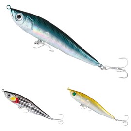3 Pack Sinking Pencil Popper Hard Fishing Lures or Crankbaits Plugs for Bass Salmon Redfish Trout Walleye 60