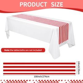 8 Pcs Stripes Table Runner 14 x 108 Inch Plastic Disposable Red and White Stripes Table Runner for Birthday Party Baby Shower Wedding Supplies (Red White Stripes)