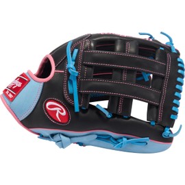 Rawlings | R9 Series Baseball Glove | 12.75" | Right Hand Throw | Black/Columbia Blue/Pink