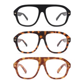 AMOMOMA 3 Pack Retro Blue Light Aviator Reading Glasses for Women Men,Oversized Large Computer Reader Frame AM6163 C1+C2+C3 2.0 X