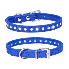 Pimaodog Rhinestone Dog Collar Suede Leather Crystal Diamond Colorful Bling Girl Puppy Cat Collars XS Small Pets (S, Dark Blue)
