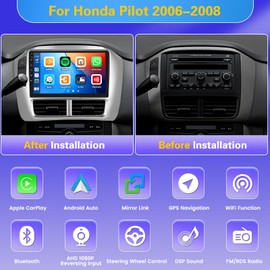 8 Core 4+64GB for Honda Pilot 2006-2008 Android 15 Car Stereo Wireless Carplay Android Auto, 9'' Touchscreen Car Radio with GPS, WiFi, 32EQ DSP, 59 UI, Bluetooth, FM RDS, Backup Camera