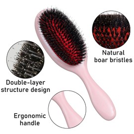 Soft Boar Bristle Hair Brush for Women Anti-Static Hair Extension Brush Professional Dual Bristles Detangling Comb for Dry and Wet Hair Curly Thick Long Hair Reduces Breakage Knots (Pink)