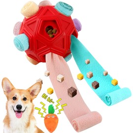 Dog Snuffle Ball-Interactive Puzzle Dog Toys Encourage Natural Foraging Skills Slow Feeder for Training and Stress Relief, Cloth Strip Hiding Food Chew Toys for Any Size Dogs (Red Macaron)