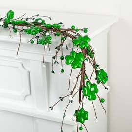 St. Patrick's Day Shamrock Pip Berry Garland - Irish Lucky Clovers and Berries Arrangement for Ireland Saint Paddy's Decorations (60 inches)