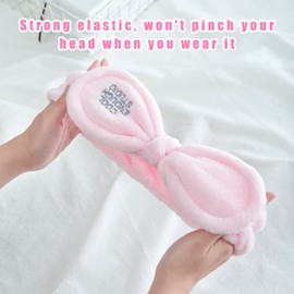 1 Piece Rabbit Ear Headband, 2 Pieces Wrist Bands, Makeup Headband for Women, Adjustable Flannel Headband, Cute Headwear, Suitable for Washing Face, Makeup, Showers (Pink)
