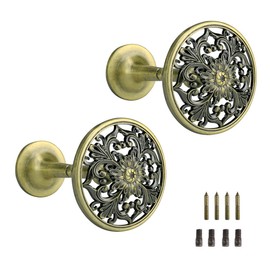 Lewondr Curtain Tiebacks, 2 Pieces Wall Curtain Hooks, Vintage Style Metal Engraving Craft, Decorative Hangers for Home, Living Room, Bathroom, Cupboard, Coat Hooks, Bronze Sunflower