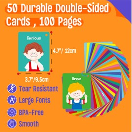 Emotions Flashcards, 50 Different Feelings with Coping Skills-Learn to Identify Various Moods, Cartoon Faces Emotions for Kids with Autism, ADHD -Emotion Flipbook for Therapy, Home Use
