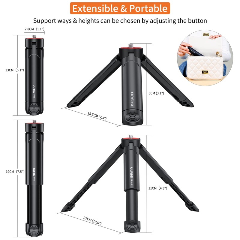 UURIG TP05 Extendable Mini Camera Tripod, Portable Selfie Stick Handle