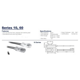 Solico Series 10 Rear Mount Indicator Light Lamp Amber 250V .5W, 3/8" Lens