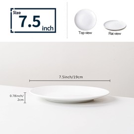 YALONG 7.5 Inch Salad Plate Set of 6, White Ceramic Dinner Plates, Appetizer Plates for kitchen and Serving, Microwave and Dishwasher Safe