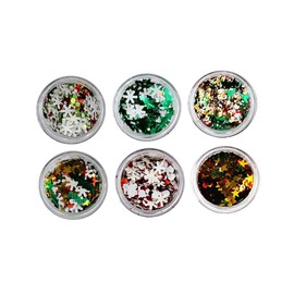 WOONEKY Adorable Snowflake Nail Sequins 6pcs Christmas Manicure Paillette Decor Star Nail Art