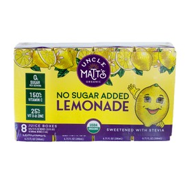 Uncle Matt’s No Sugar Added Lemonade Organic Fruit Juice Box for Kids with Vitamin C, D, Zinc, only 10 calories, 32 pack of 6.75 oz Boxes