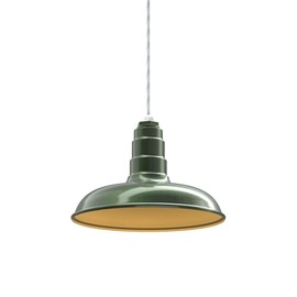 Steel Lighting Co. Malibu Pendant Light | Ceiling Mounted | 14 inch Dome | 4' White Cord | Heavy Duty Steel Farmhouse Style Made in America | Hunter Green Exterior/Brass Interior