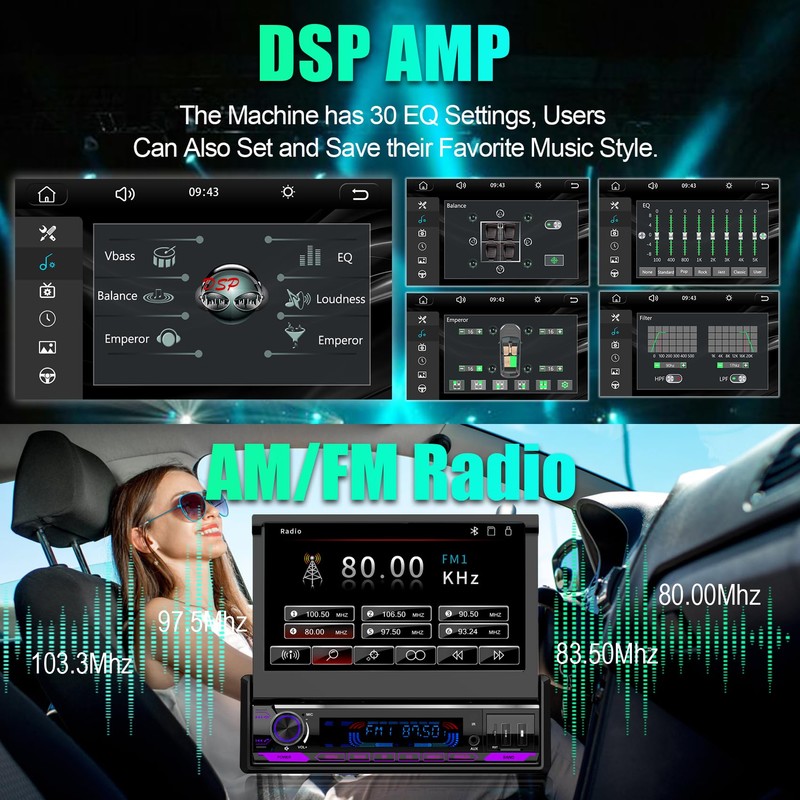 (2025 Motorized) Single Din Apple Carplay Car Stereo with Android