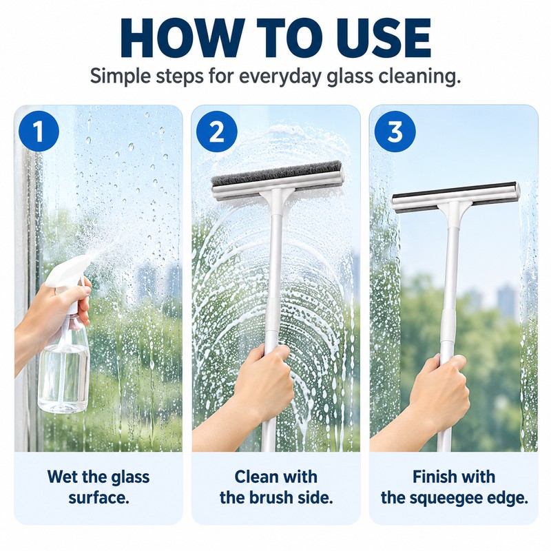 2-in-1 Window Squeegee for Glass Cleaning – Retractable Pole with