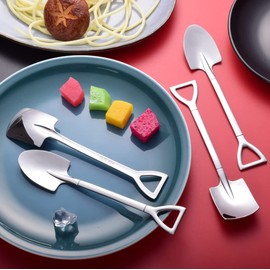 SITEDAN Dessert Spoon, Ice Spoon, Stainless Steel, Scoop Shape, Set of 4, Cute, Stylish, Commercial Use, Beverage Shop, Home Use