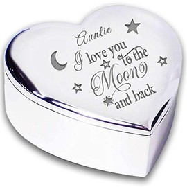 Chris Bag Of Goodies Auntie I Love You To The Moon and Back Heart Shaped Trinket Box Keepsake Gifts Ideas For Her